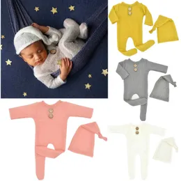 Nuovo Crochet Mohair Baby Pagliaccetto Cappello Set Neonato Fotografia Puntelli a maglia Lana Body Baby Boys Girls Photo Studio Costume G1023