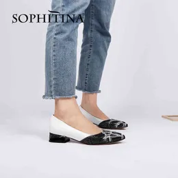 Sophitina ربيع الخريف مكتب سيدة مضخات أحذية النساء منخفضة الكعب جلد طبيعي أشار تو مريح خلع الملابس الثعبان PK111 210513