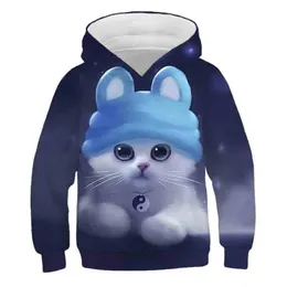 Cute Kitten Bluzy do Teen Girls Cropped Bluza Dzieci Outwear Anime Hoody Kapturem Ubrania Baby Boys Swetal Shirts 211110