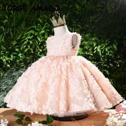 Letnie nastolatki Dziewczyna Party Dress Różowe Aplikacje Bez Rękawów Princess Suknie Ślubne Piano Wykonaj Dzień Dziecka E1186 210610