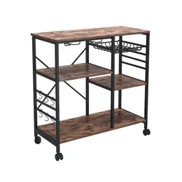 Amerikaanse voorraad keuken plank magnetron rack bord met 6 haken en 4 verwijderbare stop wielen, geschikt voor keuken / thuiskantoor / badkamer A53 A20