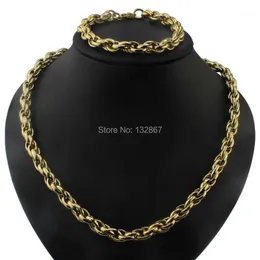 Örhängen Halsband 123g Tungt Rostfritt Stål Guld 9mm Rope Chain Armband för män Kvinnor Smycken