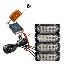 Luce di marcia diurna a LED per auto 1x4 12led Spie stroboscopiche con telecomando senza fili 12-24v Illuminazione lampeggiante