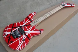 Ulepszone Eddie van Halen 5150 Red Electric Gitaror White Stripe Floyd Rose Tremolo Blokowanie Nakrętka Nakrętka klonowa