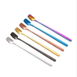 304 Stainless Steel Square Head Ice Spoons Home Kitchen Supplies Long Handle Coffee Dessert Gold Cocktail Stirring Scoops