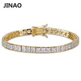 JINAO 1 Row 6mm Hip Hop Gold Plated Micro Pave AAA Cubic Zirconia Iced Out Bling Box Chain Bracelet Men's Gift