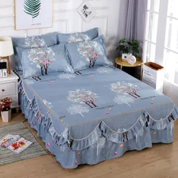 Europeisk Elegant Ruffle Bed Skirt Solid Color Bed Kjol Tjockad Mjuk Slät King Queen Bedspread med kuddehus Bedroom F0403 210420