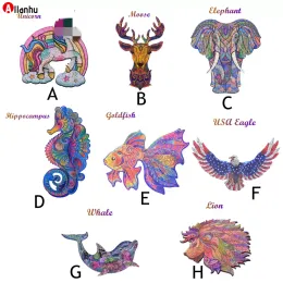 NOWY! Drewniane puzzle Pudzles Prezenty Moose Elephant Sea Hors Goldfish Eagle Dolphin Lion Unikalne Sztuki i Rzemiosła Zwierząt Puzzle Prezent Dla Dorosłych Dzieci A3 A4 A5