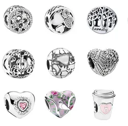 925 Silver Feather Star Hollow Family Tree Paw Print Beads Suitable for Pandora Small Jewelry Bracelet Lady DIY Jewelry