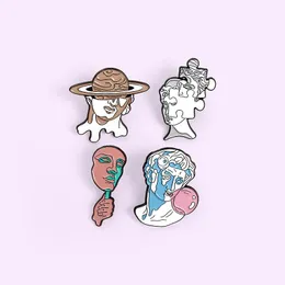 Pins, broscher 4 stil gips emalj brosch david ansikte porträtt pussel lapel pin planet hatt ryggsäck jackor anpassade märke