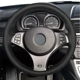 DIY Black Steering Wheel Cover Hand-Stitched Artificial Leather Car Steering Wheel Cover for BMW E83 X3 2009 2010