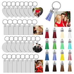 Keychains 32Pcs Sublimation Blank Keychain Double-Side Printed Transfer DIY MDF With PU Leather Tassel Jewel2109