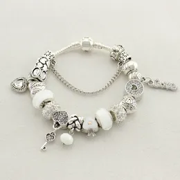 Strands creative DIY 18cm-21cm bracelet heart key pendant white diamond large hole beaded accessories wholesale