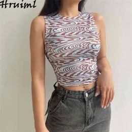 Stretch Slim Weste Bedruckt Lässige Mode Personalisierte Bottoming Tube Top Streetwear Elegant Ärmellos O Neck Short Tank Tops 210513