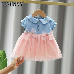 Lisunny Girls Baby Princess Dresses Ny Toddler Polka Bow Lace Vestidos Nyfödd Spädbarn Lace Söt Kläder Casual Kostymer 0-4Y G1129