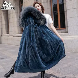 Kvinnors Down Parkas Greller 2021 Fashion Long Winter Coat Kvinnor Kläder Wool Liner Hooded Slim med päls krage varm jacka