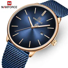 Naviforce Top Luxuryブランド時計男性クォーツ時計ステンレススチール防水ビジネスクロック腕時計日レリーゴオマスコリノ210517