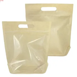 Kraft Paper Plastic Bags Clear Front Ziplock Stand Up Hang Hole Pouches Reusable Kitchen Food Storage With Tear Notchgoods
