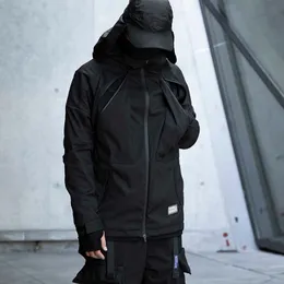 WHYWORKS Techwear Water Resistant Black Softshell Jacket Hip Hop Style Punk Fashion 211011