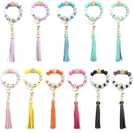 Party Favor Letter Silicone Bead Bracelets Tassel Key Chain Pendant Women's Jewelry Bag Accessories Mother's Day Gift SN4866