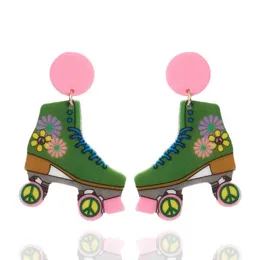 New Punk Colorful Acrylic Roller Skate Earrings For Women Vintage Print Flower Dangle Earrings Fashion Party Jewelry Accessories G220312