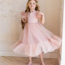 Baby Girl Fluffy Tulle Party Dress Flare Sleeve Ball Gown for Wedding Princess Children Clothes 3-8Y E7821 210610