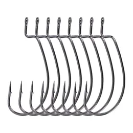 Fishing Hooks 8pcs / Bag 3/0# 4/0# Crank Hook Tip Sharp High Carbon Steel Single For Soft Bait Black Nickle Barbed