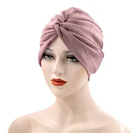 2021女性イスラム教徒のハザブターバンインド帽子柔らかいソリッドカラーファッションバナダンがんヘッ​​ドラップケモキャップヘッドラップヘアアクセサリー