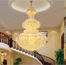 Lampadari moderni Luci Apparecchio Lampadario di cristallo grande oro Lampade a LED Hotel Lobby Parlor Club Illuminazione per interni domestici AC90V-260V