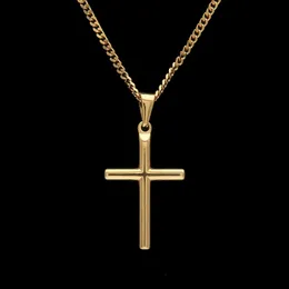 Mens Stainless Steel Cross Pendant Necklace Gold Sweater Chain Fashion Hip Hop Necklace Jewelry