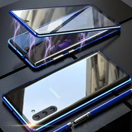 Telefonväskor för Galaxy Note 10 20 S10 S20 Ultra A70 A30 A20 A10 S9 Magnetisk adsorption 360 Fullhärdat glas