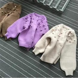Cardigan lavorato a maglia per ragazze Cappotto Giacca in cotone di lana Maglioni Inverno Primavera Pompon Bambini per maglione Capispalla 211201