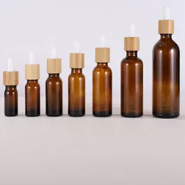 5ml ~ 100ml Tom Amber Glasflaska Dropper med Bamboo Cap 1oz Trä Essential Oil Bottles 50ml