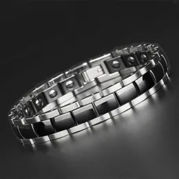 High Polished Tennis 12MM Wide Ceramic Man Bracelet Titanium Steel Mens Bracelets With Healthy Black Germanium Stone