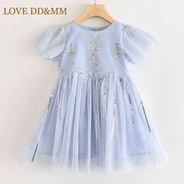 Kärlek DDMM-tjejer Klänningar 2021 Nya Barnkläder Söt Butterfly Broderade Sequins Mesh Princess Dress For Girl 3-8 ÅR G1218