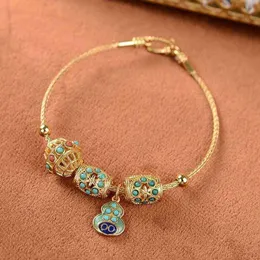 Natural Hetian Jade S925 Sterling Sier Enamel Cloisonne Vintage Court Style Hollow-out Elegant Turquoise Ladi' Bracelet