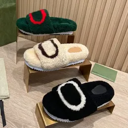 2022 high quality winter Men Cartoon slippers fashion Lazy black white letter women designer shoes sexy platform Lady 100% keep warm wool flops Large size 35-41-45