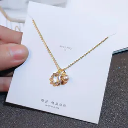 Pendant Necklaces Fashion Natural Pearl Round Necklace Gold Hollow Thin Chain Jewelry