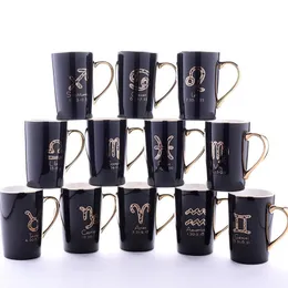 Zwölf Konstellationen Keramikbecher Goldgriff Liebhaber Tasse personalisierte Bone China Kaffeetasse kreativ mit Deckellöffel