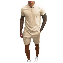 Men's Tracksuits 2021 Brand Sets Summer Fashion Casual Solid Color Short Sleeve Shirt Camiseta+shorts Set Men Ropa Clothes Ensembles Homme