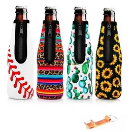 4Pcs 12oz 330ml Beer Bottle Cooler Sleeves Drink Can Holder with Zipper Neoprene Paisley Insulated Cover for Party With Opener H1231