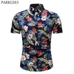 Mens Floral Over Print Beach Hawaiian 셔츠 여름 짧은 소매 캐주얼 버튼 다운 셔츠 남성 휴가 파티 Camisa Hawaiana 210522