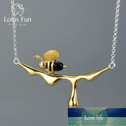 Lotus Fun 18k Gold Bee and Honey Wisiorek Naszyjnik Prawdziwe 925 Sterling Silver Handmade Designer Biżuteria Dla Kobiet Cena Fabryczna Ekspert Design Quality