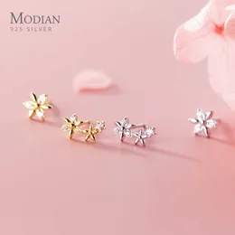 Clear CZ Sweet Tiny Daisy Sun Flower Real 925 Sterling Silver Anti-Allergy Stud Earrings for Women Fine Jewelry Girl Gift 210707
