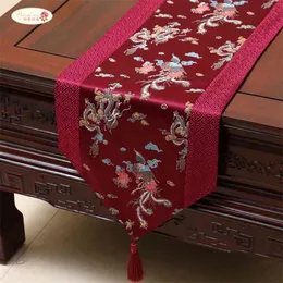 Гордый розовый китайский стиль атласного стола бегуна ткань домашнее декор флаг с кисточкой творческий чехол 210628