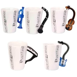 Taza de la taza de la nota de la música de 10 cm de la taza de la bebida de café de porcelana con la manija del instrumento de música G1126