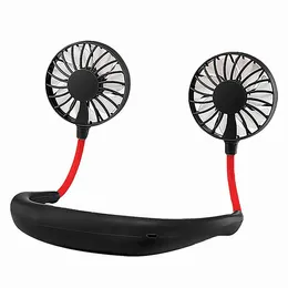 Portable USB Rechargeable Lazy Neck Hanging Dual Air Cooling Fan Sport 360 Degree Rotating Hanging