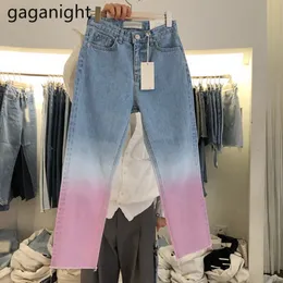 Gaganight Patchwork Color Women Jeans Plus Size High Waist Girls Wide Leg Pant Denim Fashion Jeans Byxor Vår 210519
