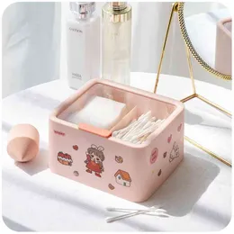 W&G Dust-proof Kawaii Storage Box Desktop Makeup Remover Cotton Swabs with Lid Box Student Dormitory Artifact 2021 New 210330