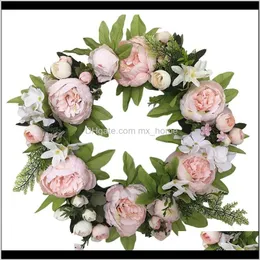 Festive Party Supplies Gardenartificial Peony Flower Wreath For Front Door Welcome Farmhouse Window Wall Home Decor Decorative Flowers & Wrea